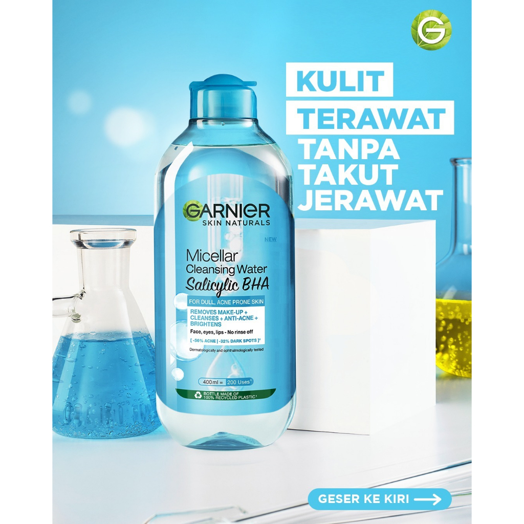 Garnier Micellar Water Blue Biru (Pembersih Wajah Berminyak/Berjerawat) - 125ml 400ml Micelar Kulit