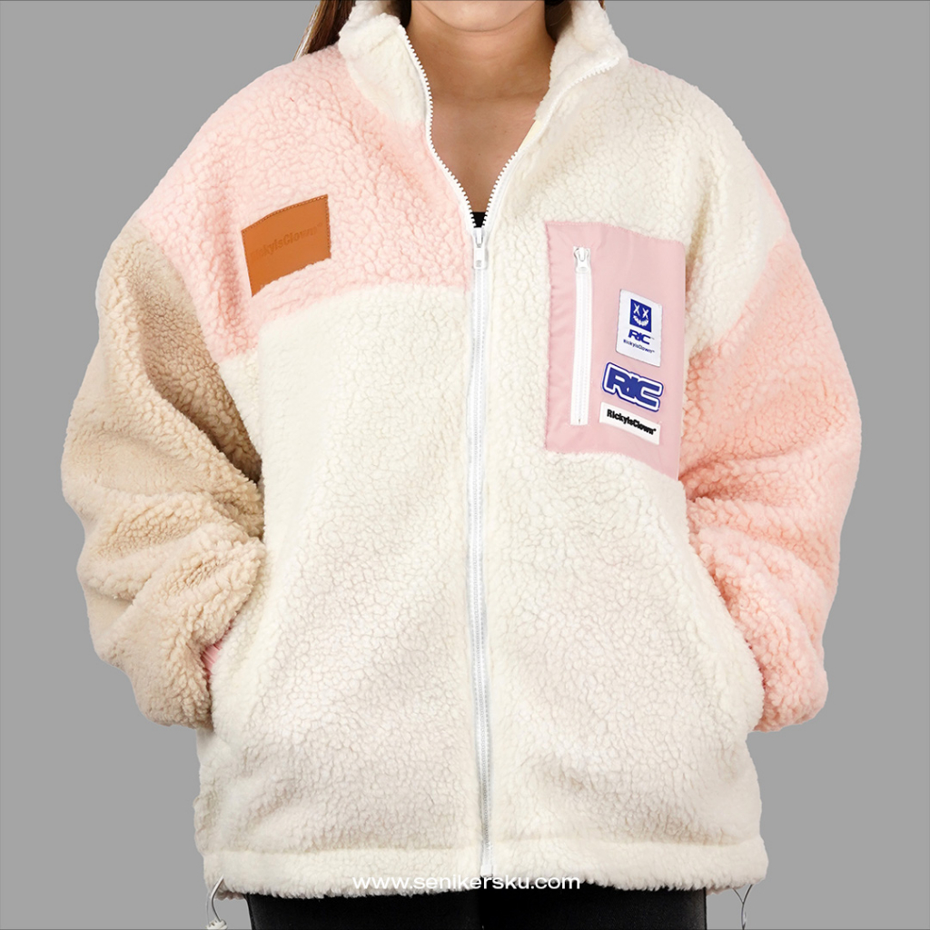 RIC Ricky Is Clown Patch Logo Sherpa Jacket Pink