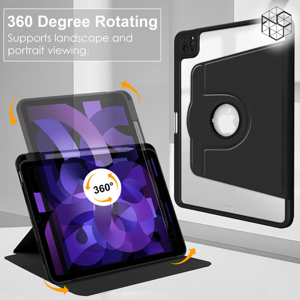 Tri-Fold 360° Rotation Smart Folio iPad Case with Pencil Holder Portrait Viewing for iPad Mini 6 6th Gen 9.7&quot; 9th Gen 10.2&quot; 10th Gen 10.9&quot; Air 4 5 Pro 11&quot;