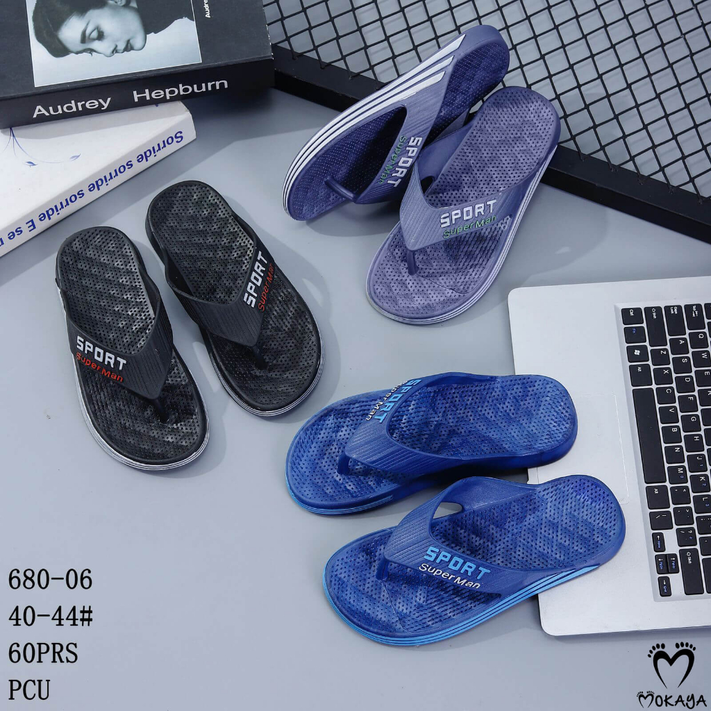 Sandal Jepit Pria Import List Putih Sendal Cowok Casual Karet Elastis Kekinian Mokaya 680-06