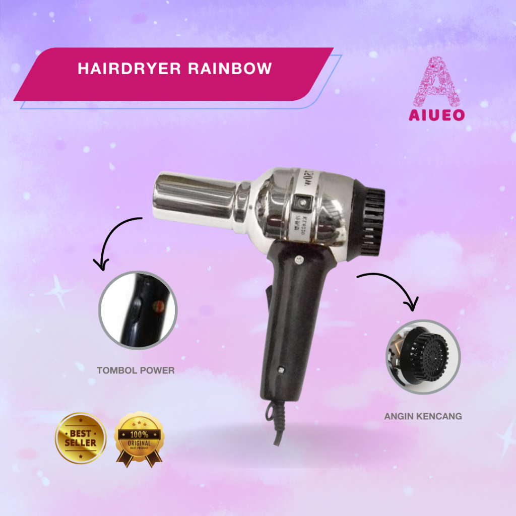 Hair Dryer Low Watt AIUEO Rainbow Alat Mengeringkan Rambut 350 Watt Hairdryer Hewan - Hair Dryer Travel