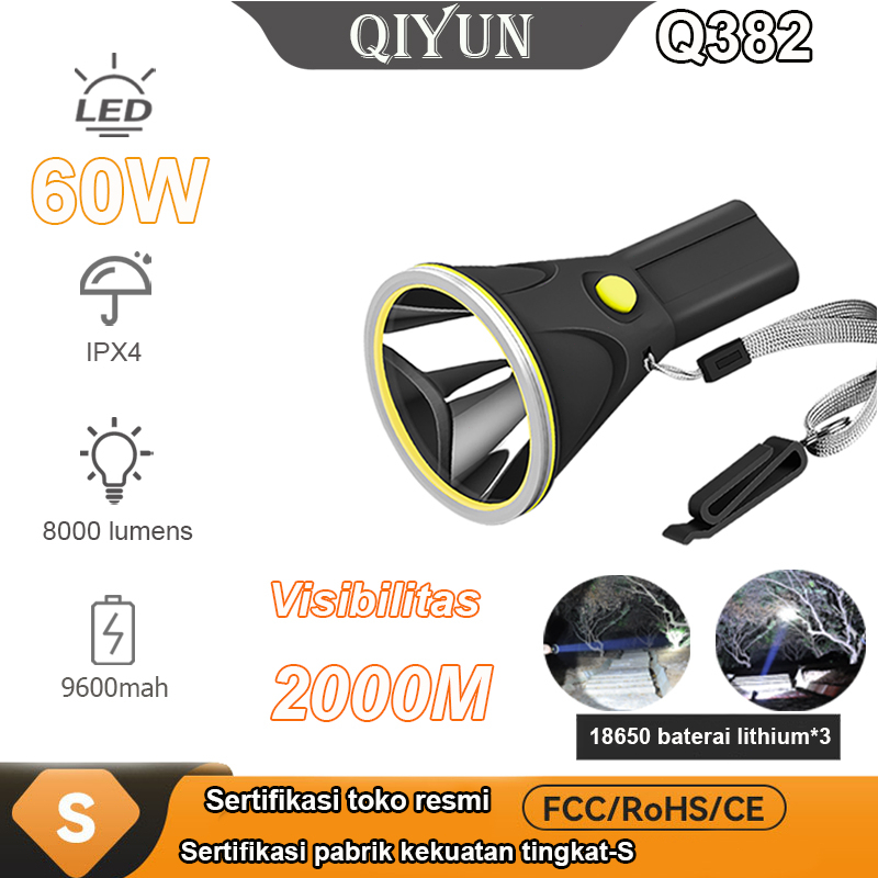 QYD Senter LED Super Terang IPX6 Tahan air 60watt Portabel lampu senter Q382