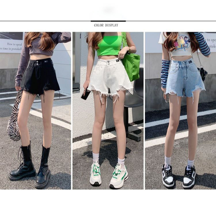 Celana hotpants jeans wanita korea style pendek ripped Short jeans Highwaist denim dewasa xl XXl kekinian 2023