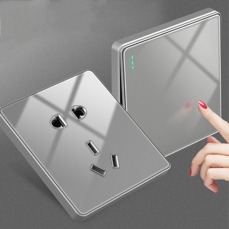 1GANG 1WAY Light Switch Grey Mirror Grey Switch Socket