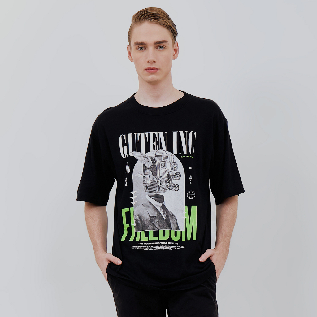 Guten Inc - Kaos Hitam Pria Lengan Pendek Musim Panas Guten