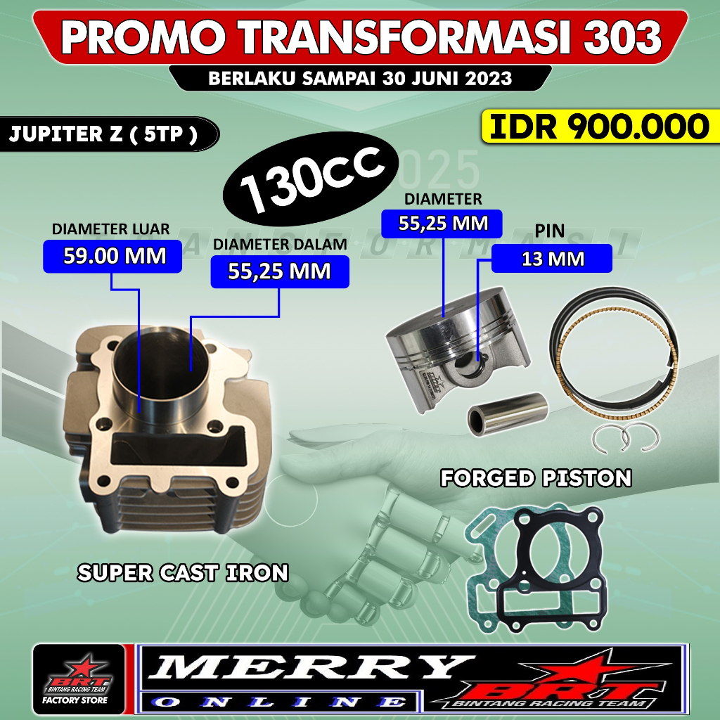 Promo 303 Paket Bore Up BRT Jupiter Z Vega R New 110 Blok Piston 55.25mm 5TP