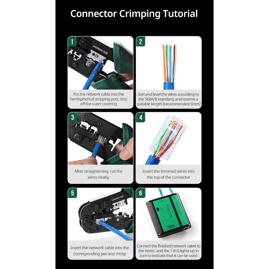 UGREEN Tang Crimping Tool RJ45 RJ11 Lan Network Cable 6P 8P ,Alat Potong Kabel LAN