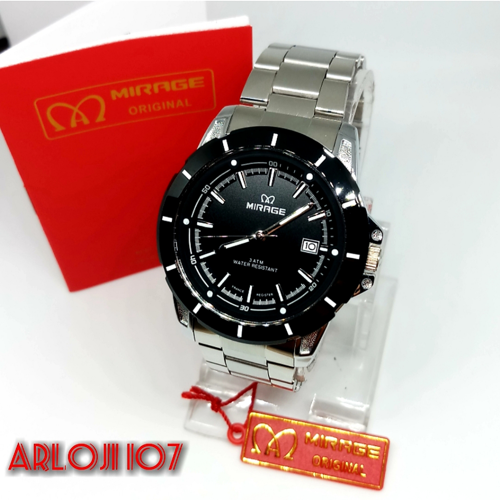 Jam Tangan Pria Mirage BRP-M 8713 Silver Plat Hitam Original