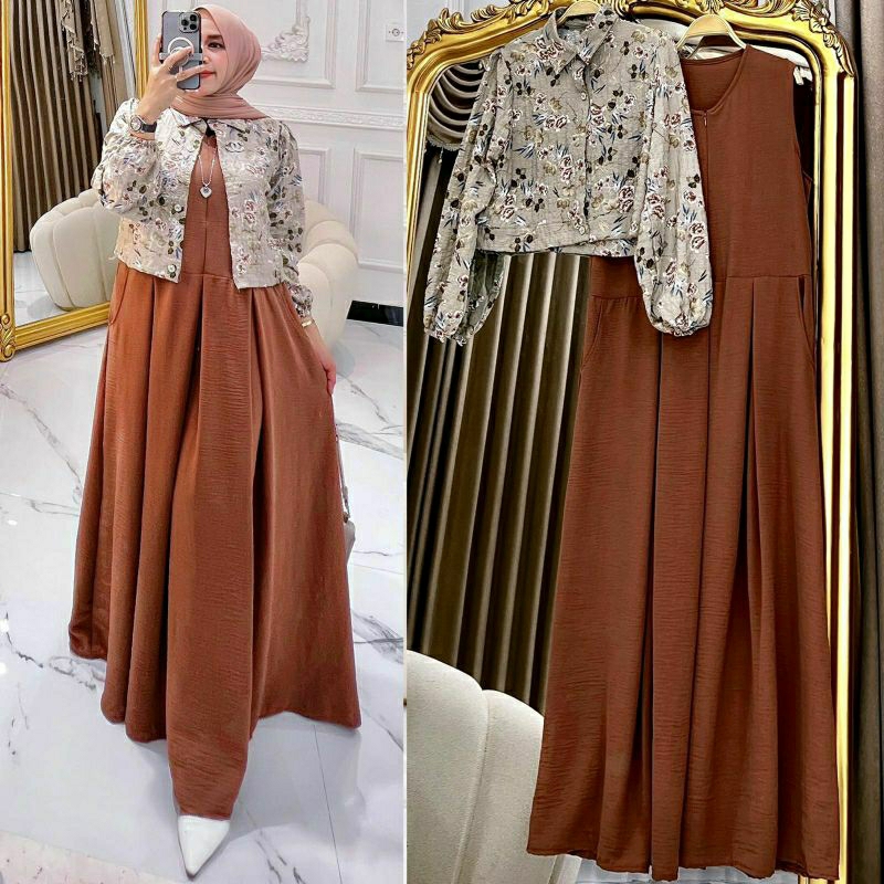 Cassey Set, SETELAN GAMIS + BLAZER LEBARAN CANTIK MODIS FIT XL LD 106 BAHAN CRINCLE AIRFLOW PREMIUM TERMURAH OOTD TERLARIS KEKINIAN