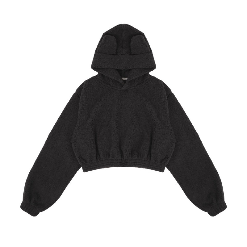 INDO - Jaket Sherpa Crop Hoodie Wanita Viral | Sherpa Jacket Crop Wanita Bear Jaket Bulu Pink