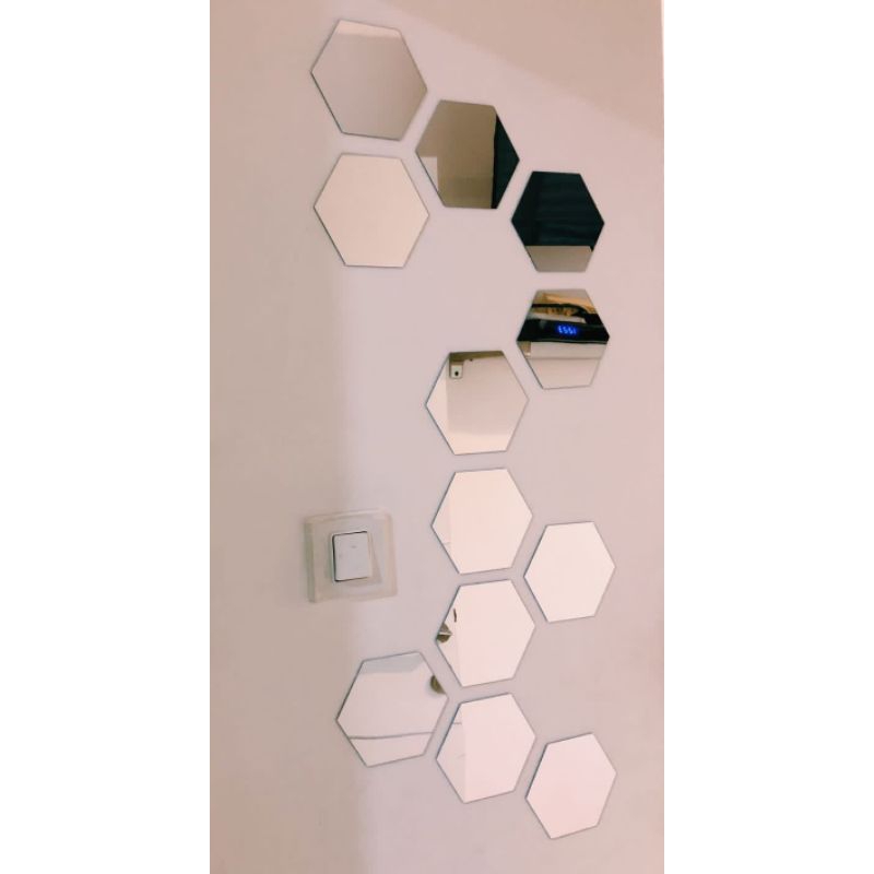 cermin hexagonal dinding, kaca cermin hexagonal (CERMIN ASLI) kaca cermin aesthetic