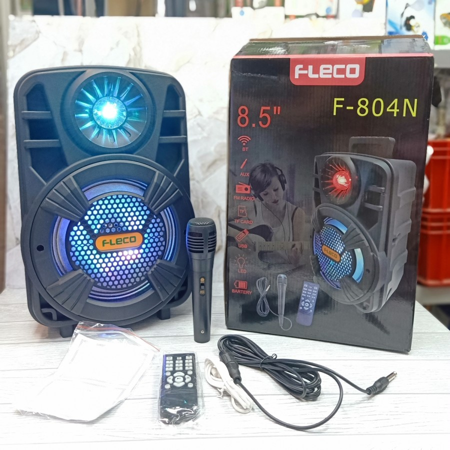 COD Speaker Bluetooth Karaoke Fleco F-804N 8'5 Inch (Bonus Mic+Remote) Speaker Fleco F-804N