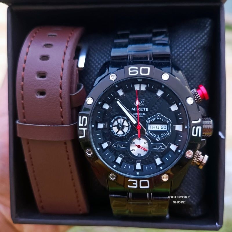 MIRETE Jam Tangan Pria Original Tahan Air Dua Tali Free Box Tahan Air Full Stainless Steel Kasual Analog Mewah Elegan sporty Dijamin Sesuai foto Realpict