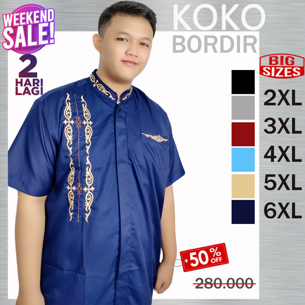 Koko Pria Shanghai (MOTIF BORDIR) Baju Koko Motif Bordir Size Jumbo 2XL 3XL 4XL 5XL 6XL - Variant - 