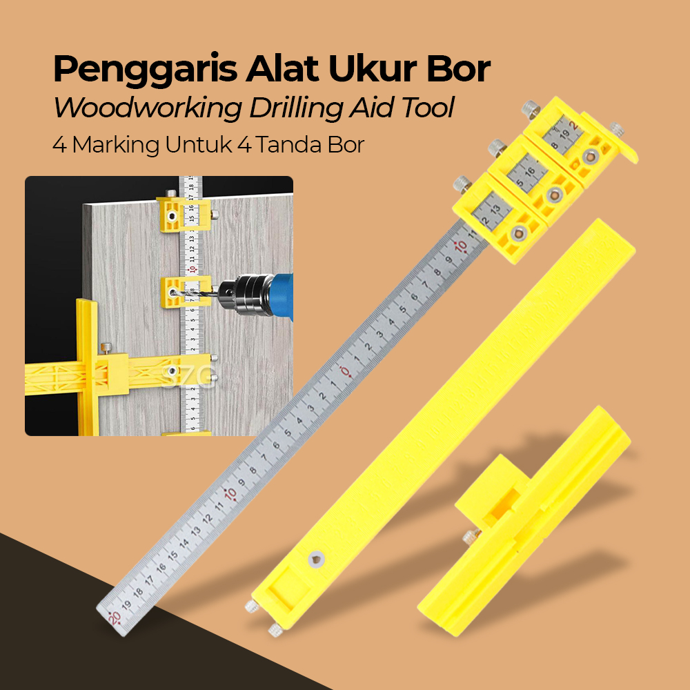 Penggaris Alat Ukur Bor Woodworking Drilling Aid Tool - M138 - Yellow