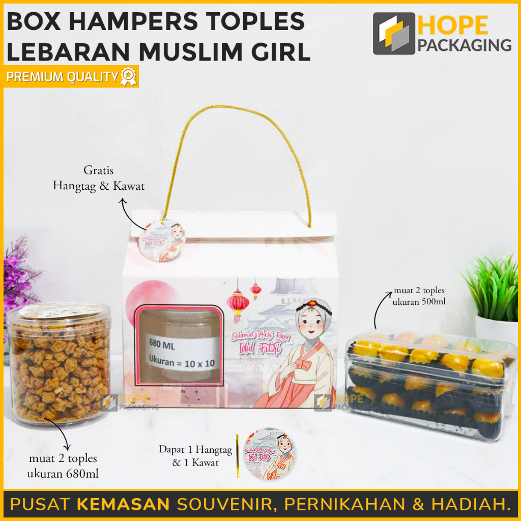 

Hampers Box 2 Toples / Box Kue Nastar / Cookies / Box Kue Lebaran Muslim Girl + Hangtag