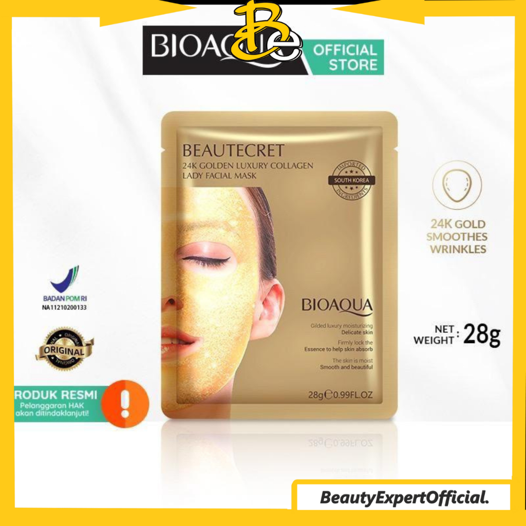 ⭐ Beauty Expert ⭐ BIOAQUA Beautycret 24K Golden Luxury Collagen - Beautycret Peptide Skin Secret Collagen - Lady Facial Mask 28g