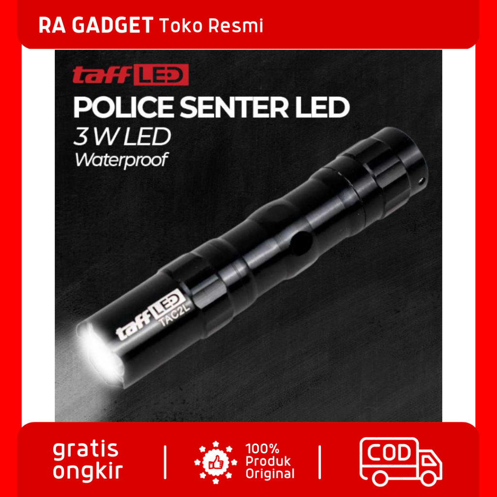 Police Senter LED Flashlight Waterproof 3W / Senter LED Super terang Jarak Jauh Polisi Swat Batre Le