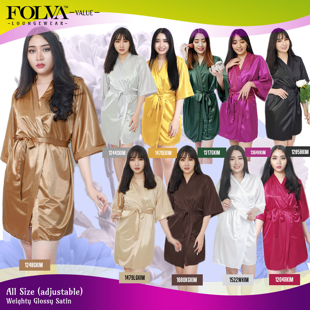 FOLVA Baju Tidur Piyama Wanita Kimono Bridesmaid robe satin all size