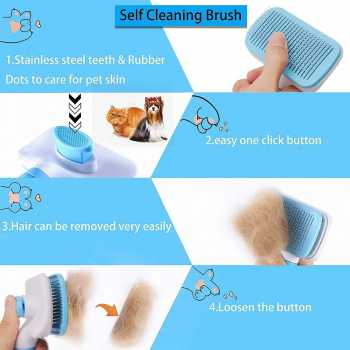 Sisir Rambut Bulu Binatang Peliharaan Hair Removal Grooming Comb dengan Tombol Otomatis / Sisir Kucing Anjing Pembersih Pengangkat Bulu Mati Rontok Panjang Pendek Sikat Kelinci Alat Grooming Murah Pet Brush / Sikat Bulu Hewan Bahan Stainless Steel Ringan