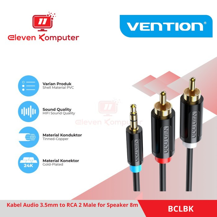 Vention Kabel Audio 3.5mm to RCA 2 Male for Speaker 10 meter - BCLBL