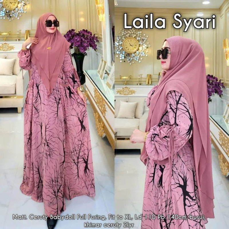 Set Hijab Laila Syari Ceruty Dobel Puring || realpict (COD Bayar Ditempat)