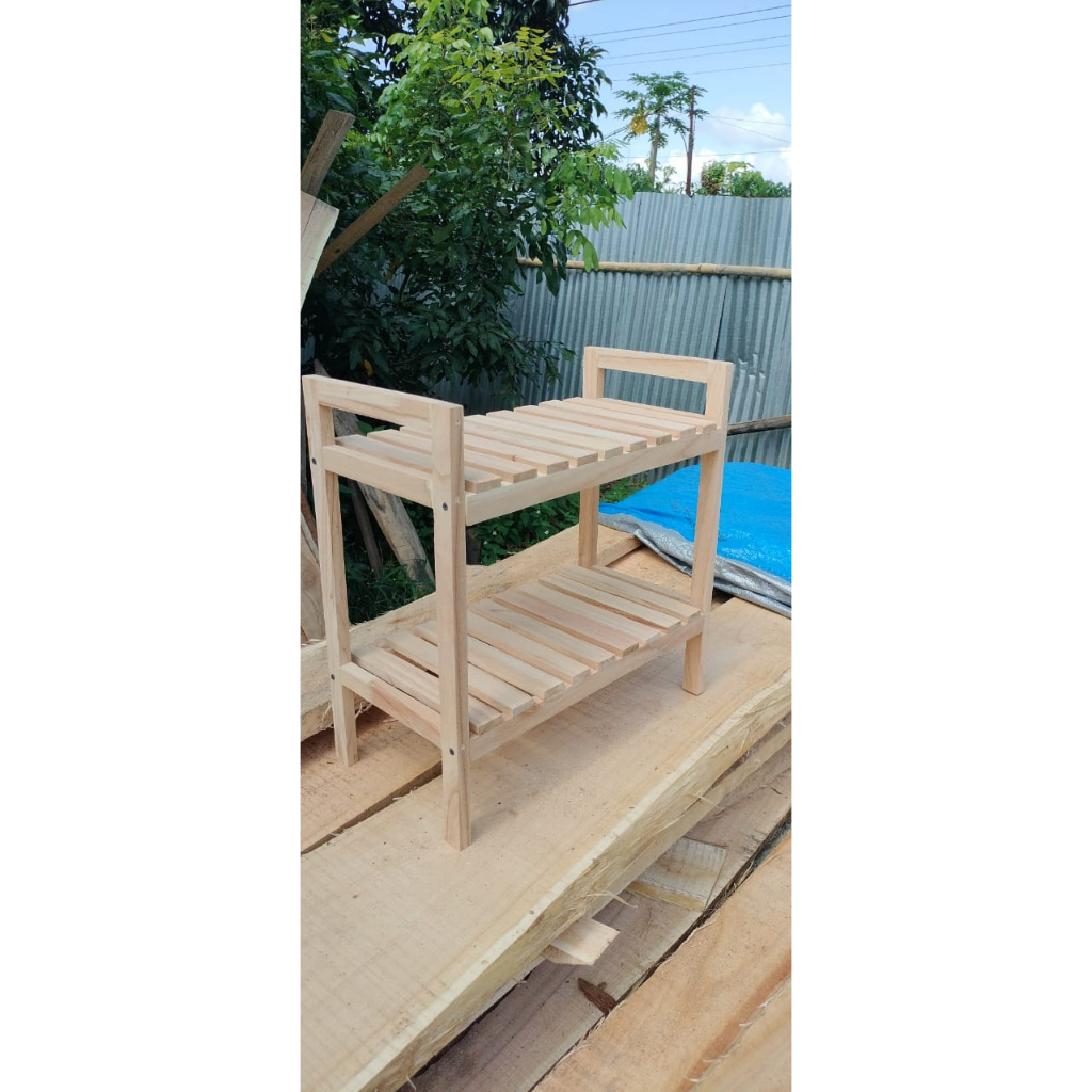 Rak Sepatu Kayu 2 Susun Minimalis