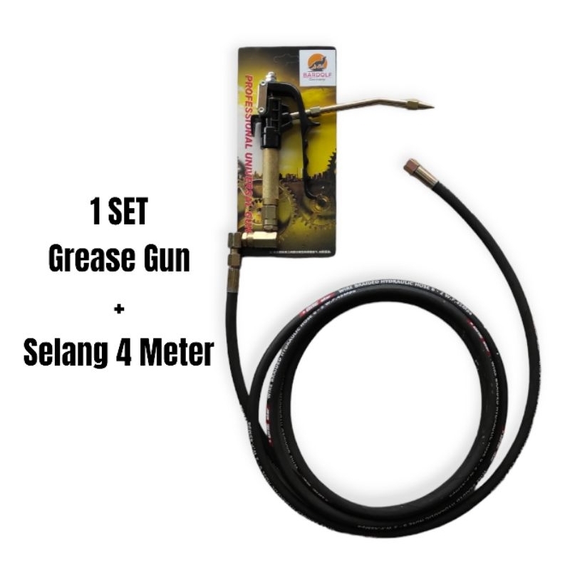 Hand Grease Gemuk Pump Pompa Angin + Selang Pispot Hydraulic Pneumatic 1/4" Female To Female Set