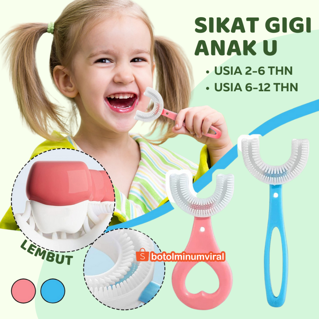 Sikat Gigi Anak U Silikon Bayi Balita Anak Bentuk U 360° Silicone Toothbrush Baby Type U Bisa Untuk Usia 2 / 3 / 4 / 5 / 6 / 7 / 8 / 9 / 10 / 11 / 12 Tahun