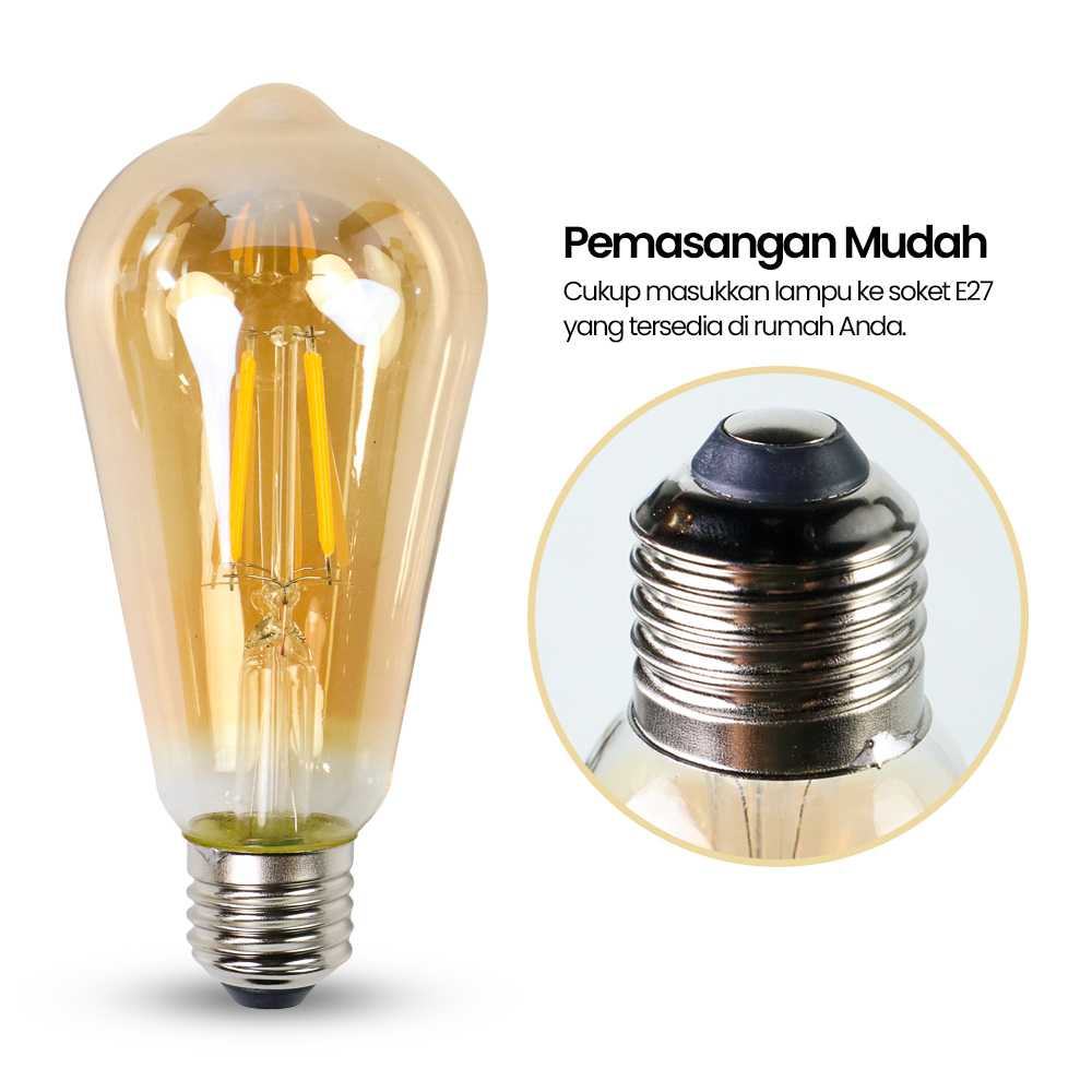 Lampu Bohlam Pijar Filamen Edison E27 Dimmable 220V 4W Intensitas Cahaya Dapat Diatur Lampu Hias Multifungsi