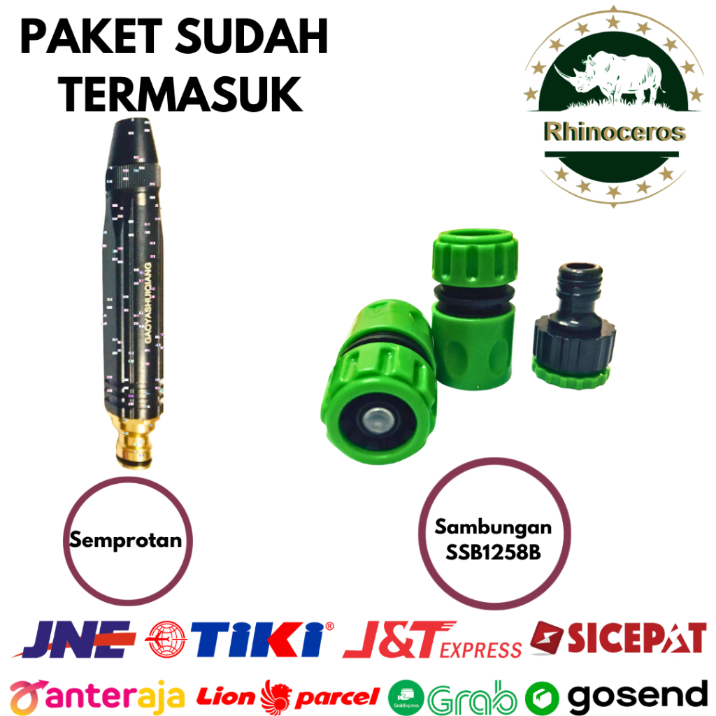 Selang Air Benang 1/2 Inch Hijau Paket Semprotan Air Lurus Hitam