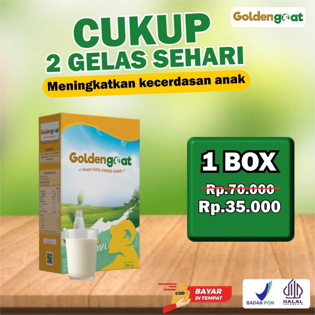 GoldenGoat Susu Kambing Etawa Asli, Harga Murah dan Berkualitas,1 box isi 200gram asli 100%