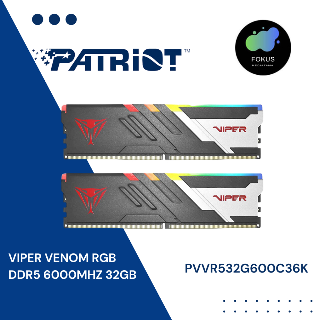 PATRIOT VIPER VENOM RGB DDR5 RAM 32GB (2X16GB) 6000MHz UDIMM KIT PVVR532G600C3