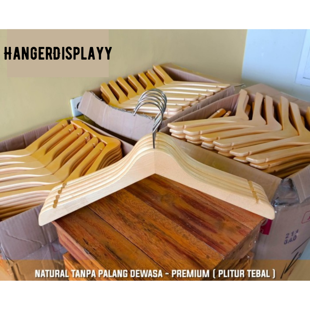 Paket Hanger Kayu (Wood) Warna Natural Dewasa 1 Dus ( Isi 50 Pcs ) Harga Grosir