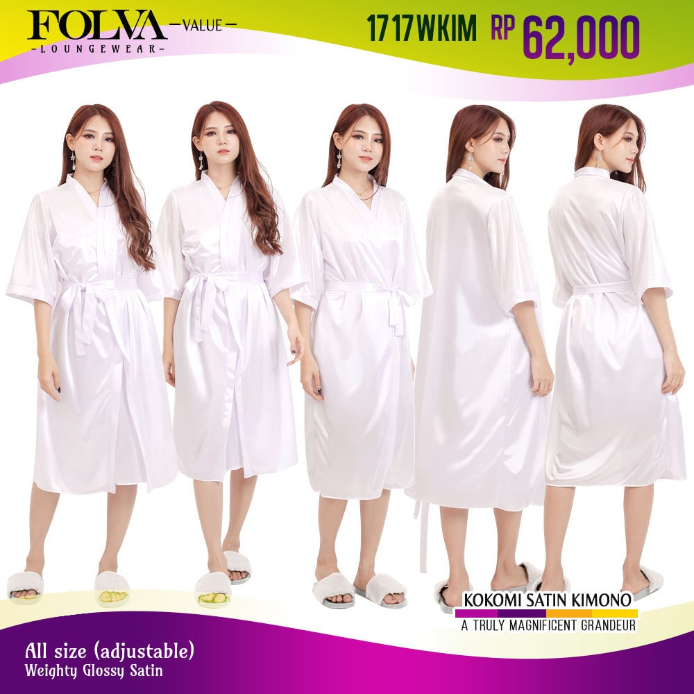 FOLVA Kimono wedding bridesmaid robe selutut baju tidur wanita Satin