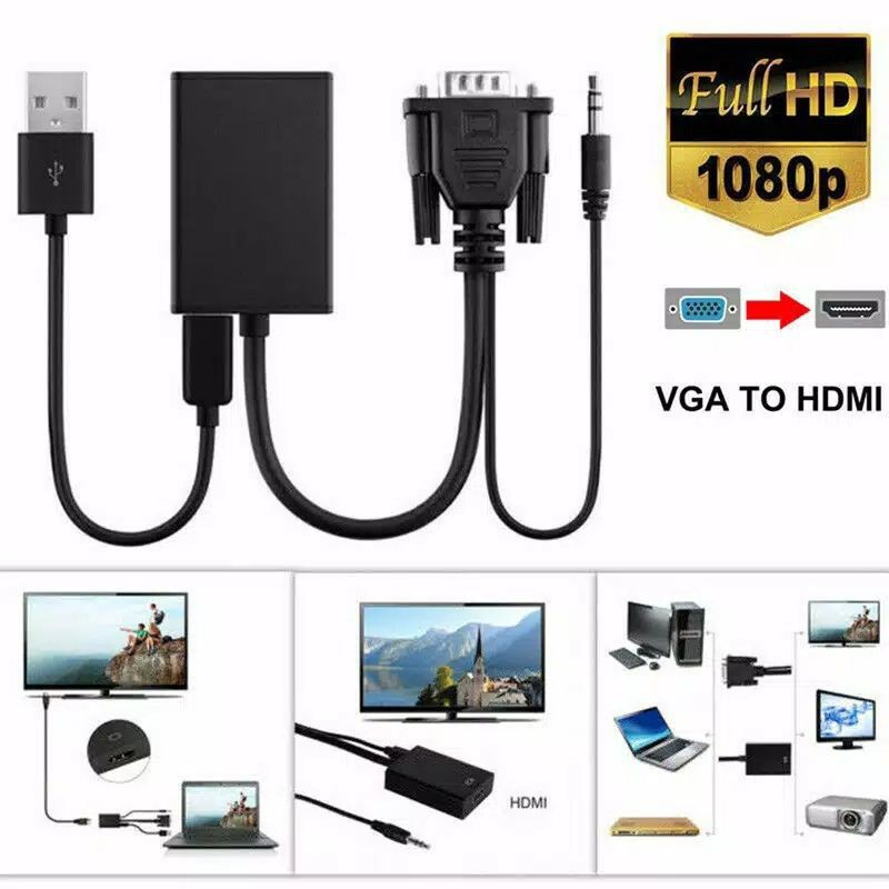 Adapter Converter VGA Male to HDMI Female KAbel Adapter Audio Port 1080