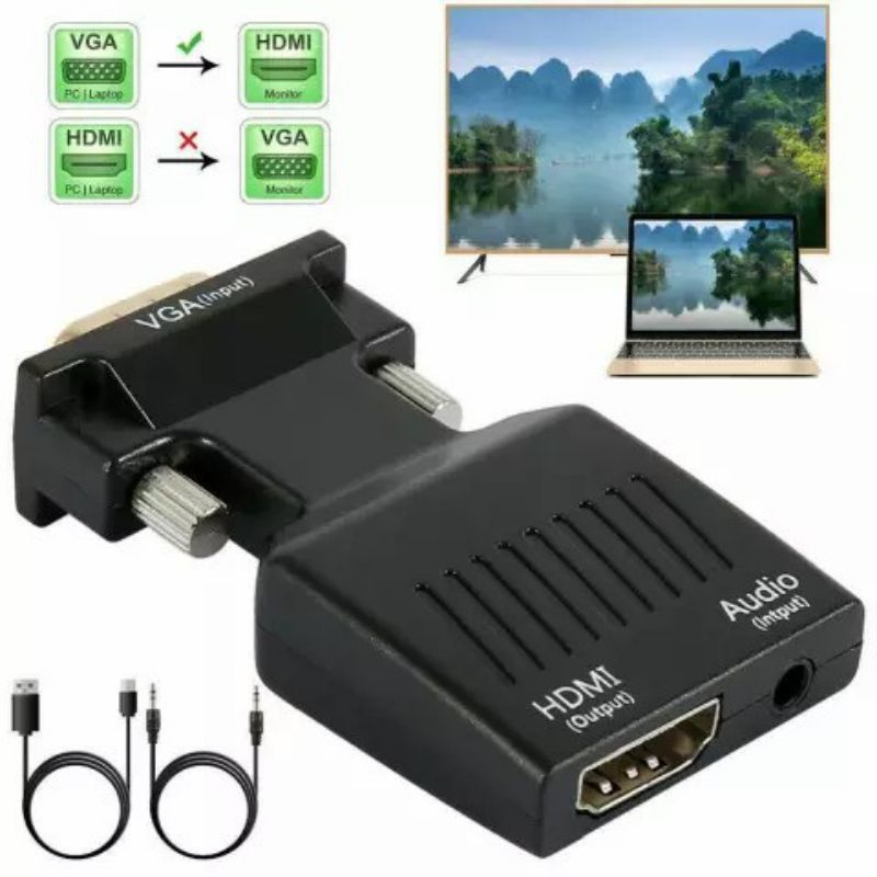 Adapter Converter VGA Male to HDMI Female KAbel Adapter Audio Port 1080