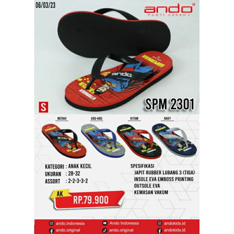 SANDAL ANDO ANAK SPM 2301 karakter superman 28-37 Rp 79900-82900