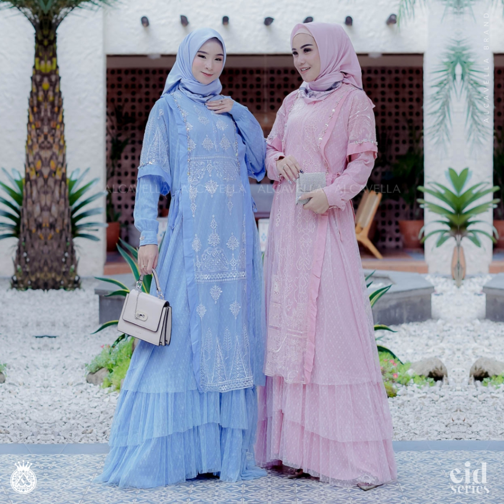 GAMIS LADIVA PREMIUM by Alcavella S-XXL - Dress Cantik Mewah Lebaran Gamis Katun Tulle Lace Panjang 