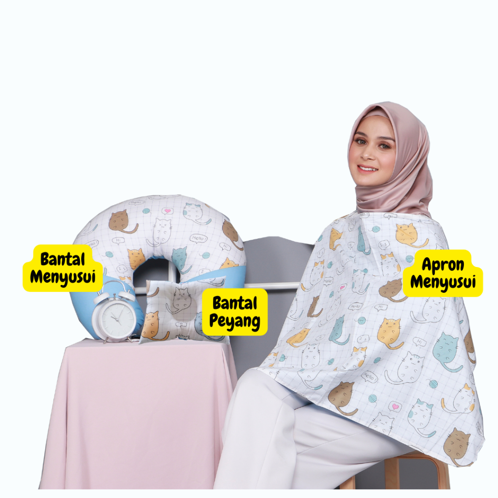 Termurah! Paket Jumbo Bantal Menyusui Bayi Bansu Nursing Pillow + Apron Menyusui Nursing Cover Asi + Bantal Anti Kepala Peyang Bayi