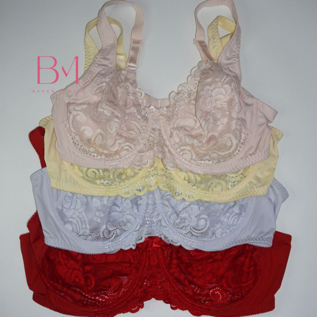 Damart Lace Bra Lacey Wired Dengan Kawat Tanpa Busa Unpadded No Pad Big Plus Size Jumbo Adjustable S