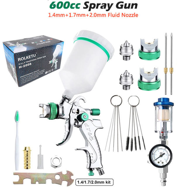 600cc HVLP Spray Gun
+ Free 3 Nozzle Airbrush 1.4mm 1.7mm 2.0mm Sprayer Spet Airbrush