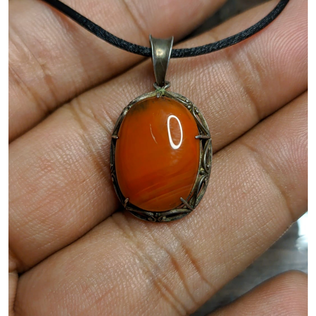 Liontin Perak 925 HM Batu Jesper Merah Unik Unisex