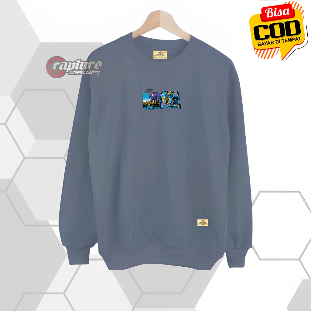 Sweater Pria Distro Aesthetic Warna Denim/Abu Paralon List Datsea Switer Crewneck Cowok Oversize Terbaru 2023 Sweter krunek Laki Laki kekinian Brand Lokal Kota Bandung