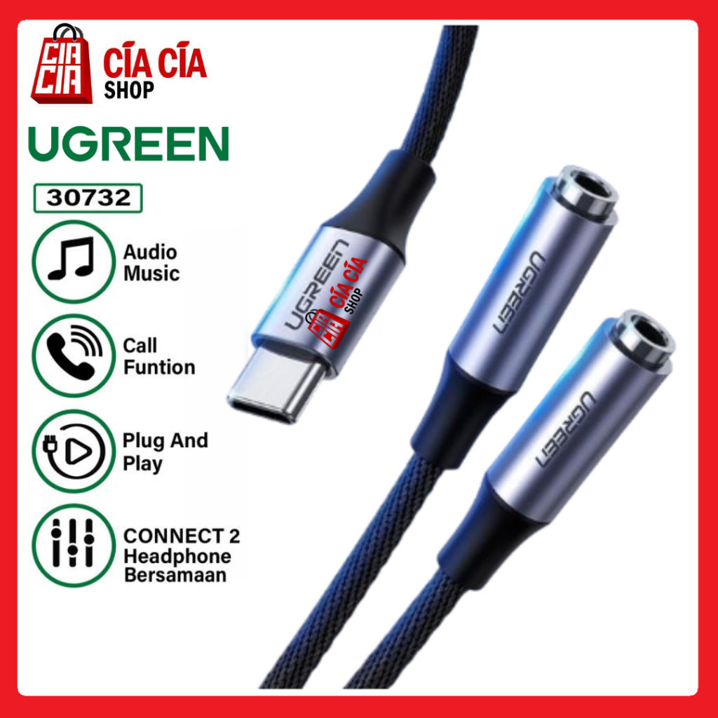 UGREEN 30732 Converter Audio Type C To Dual Jack 3.5mm Splitter USB C Adapter USB C to Dual Aux On MIC