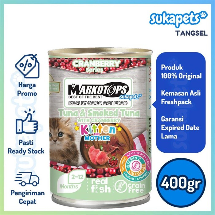 Markotops Kaleng Kitten Tuna &amp; Smoked Tuna With Cranberry 400gr