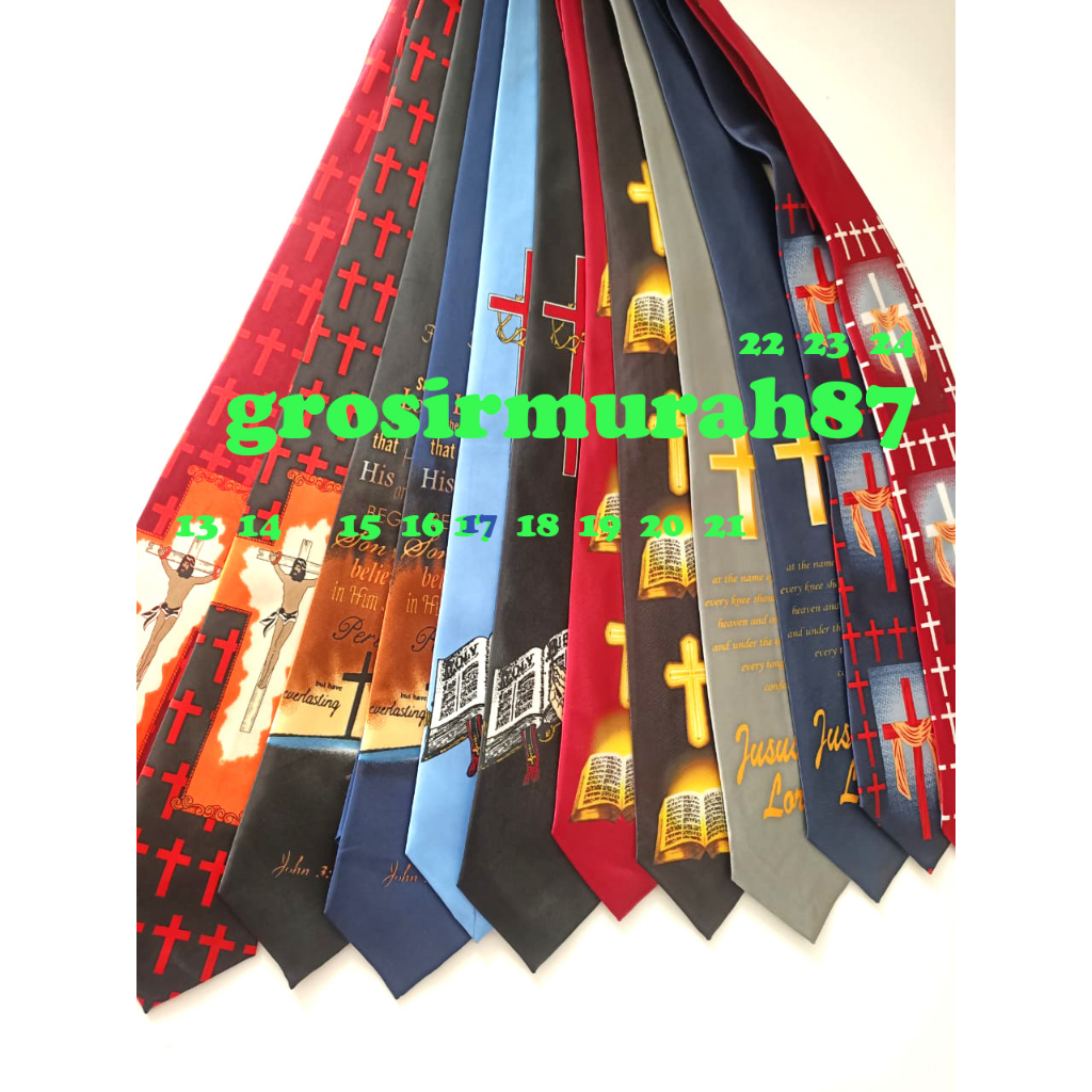 Dasi Motif Rohani salib natal paskah instant dan manual ready stok hitam navy merah silver