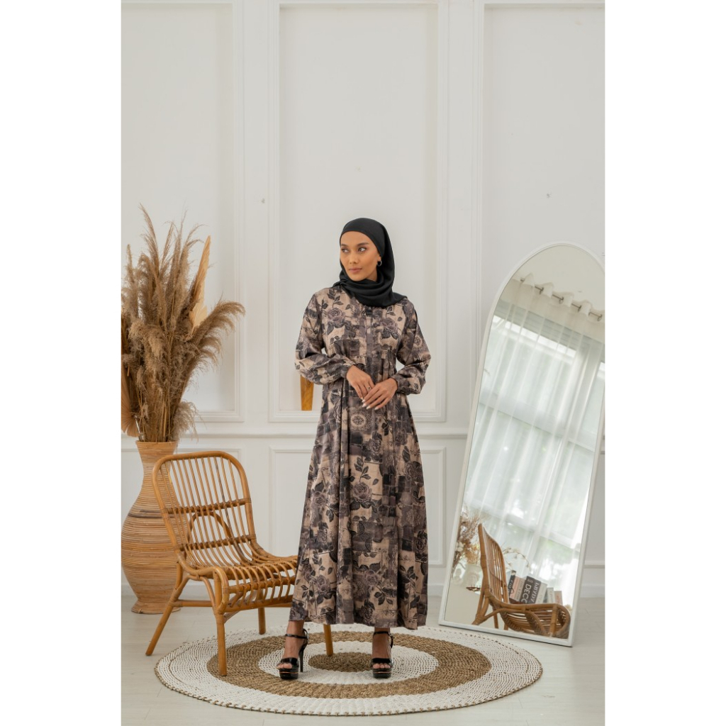 Gamis Terbaru 2024 modern keninian - Gamis by QUTUN - warna lilac ash abu abu - Gamis dress lebaran 