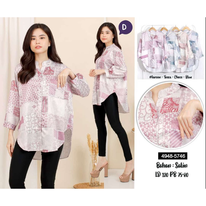 [TERBARU] Blouse Wanita - Kemeja Wanita Motif Bunga - Blouse Lengan Balon Motif Bunga - LD 120 CM - 