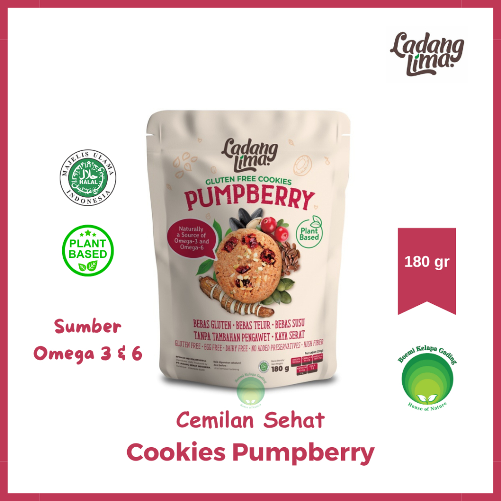 

Ladang Lima Cookies Pumpberry 180 gr Halal Gluten Free Cemilan Sehat